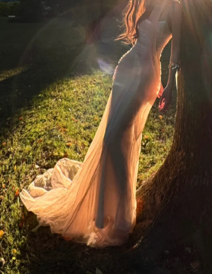 Adorable Strapless Pink Prom Dress With Scarf Tulle Mermaid Formal Dress GG7011