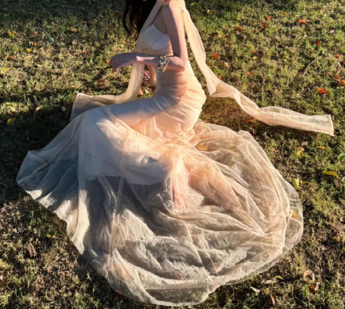 Adorable Strapless Pink Prom Dress With Scarf Tulle Mermaid Formal Dress GG7011
