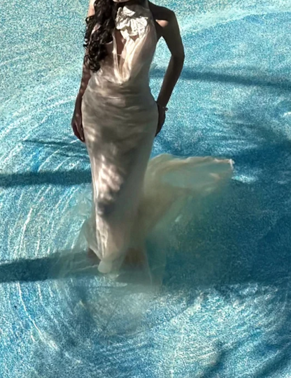 Charming Halter Neck Ivory Prom Dress Tulle Mermaid Formal Dress GG7012
