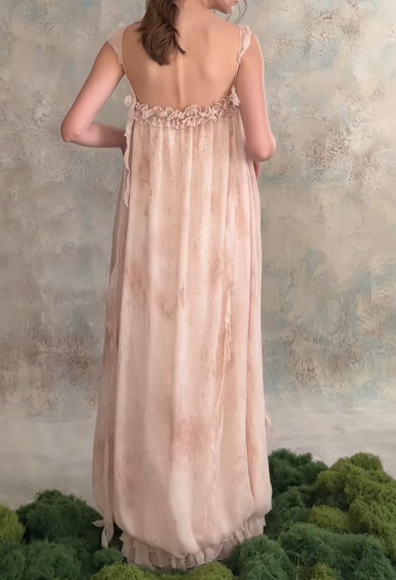 Ethereal Spaghetti Strap Prom Dress Beige Floral Sheath Formal Dress GG7013