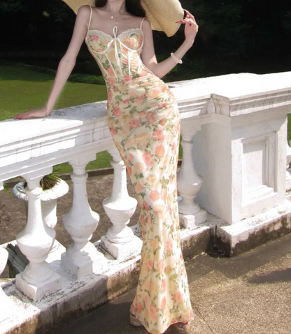 Charming Spaghetti Strap Prom Dress Floral Mermaid Formal Dress GG7017