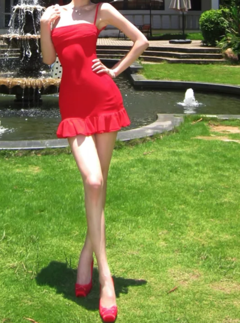 Alluring Spaghetti Strap Homecoming Dress Red Ruffles Sheath Birthday Dress GG7018