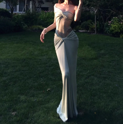 Unique One Shoulder Prom Dress Green Lace Mermaid Formal Dress GG7021