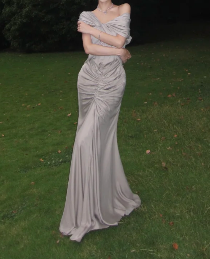 Classical Off-Shoulder Prom Dress Grey Mermaid Formal Dress GG7038