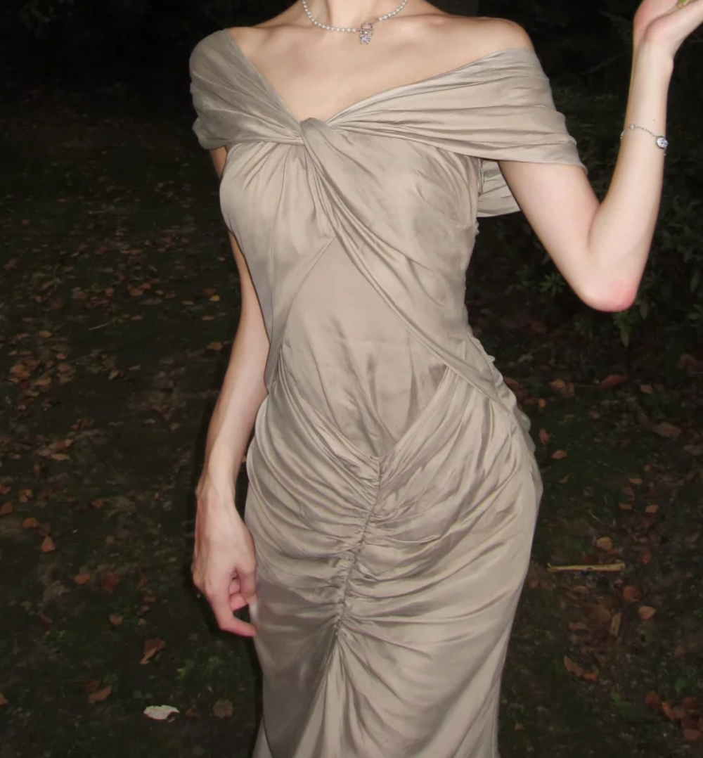 Classical Off-Shoulder Prom Dress Grey Mermaid Formal Dress GG7038