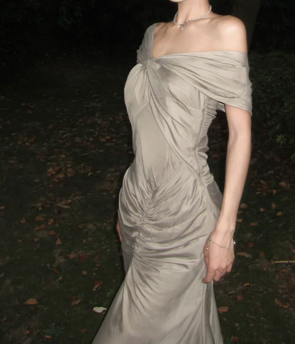 Classical Off-Shoulder Prom Dress Grey Mermaid Formal Dress GG7038