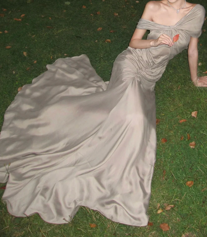 Classical Off-Shoulder Prom Dress Grey Mermaid Formal Dress GG7038