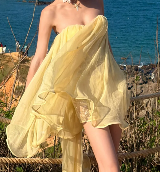 Sweet Strapless Yellow Homecoming Dress Sequins A-Line Birthday Dress GG7042