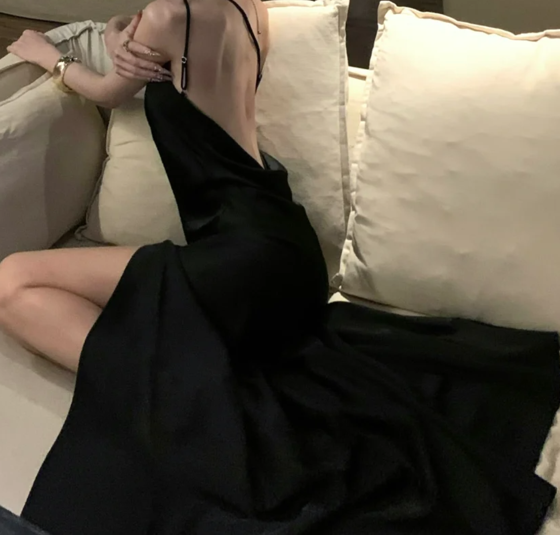 Unique Spaghetti Strap Prom Dress Black Slit Mermaid Formal Dress GG7044