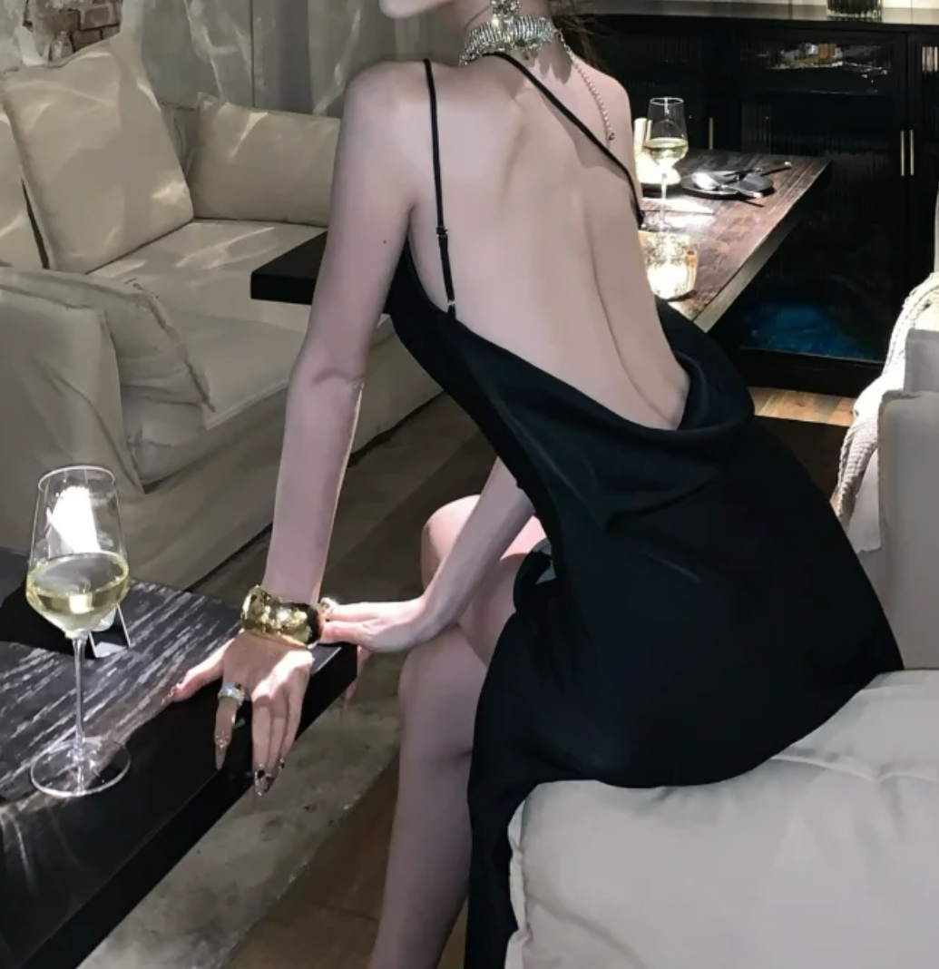 Unique Spaghetti Strap Prom Dress Black Slit Mermaid Formal Dress GG7044
