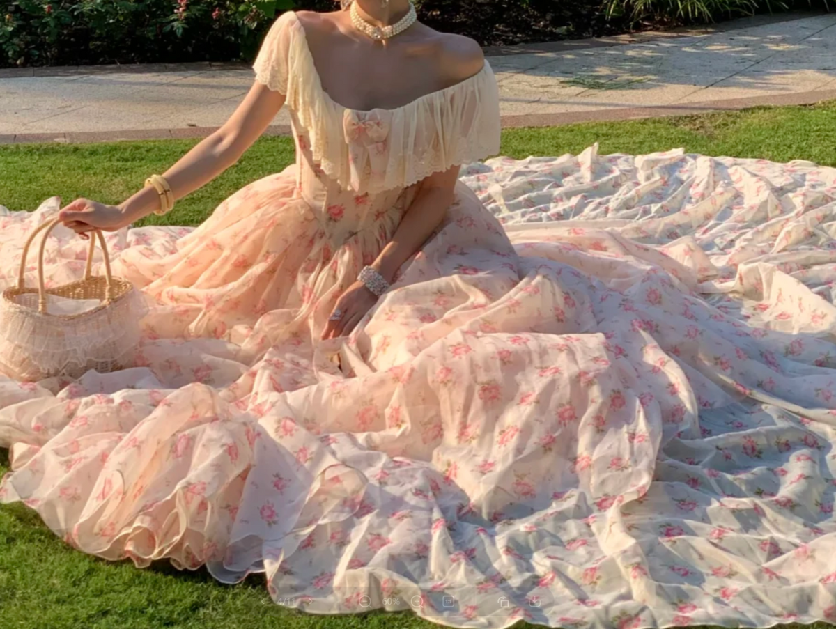 Sweet Off-Shoulder Pink Prom Dress Lace Floral Slit A-Line Formal Dress GG7045