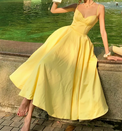 Simple Spaghetti Strap Prom Dress Yellow A-Line Formal Dress GG7046