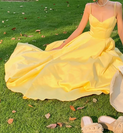 Simple Spaghetti Strap Prom Dress Yellow A-Line Formal Dress GG7046