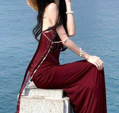 Playful Off-Shoulder Prom Dress Red Velvet Mermaid Formal Dress GG7049