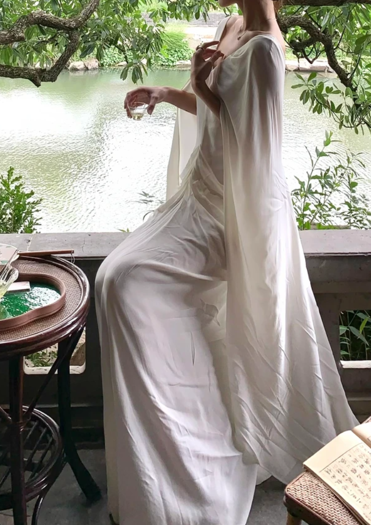 Unique V Neck White Prom Dress Backless Sheath Formal Dress GG7052