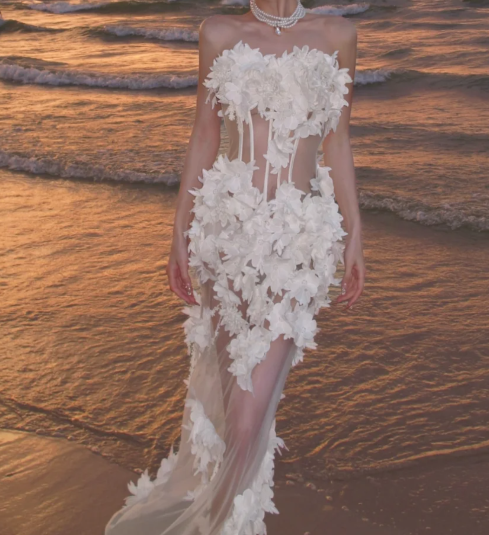 Alluring Strapless Prom Dress Appliques Sheath Formal Dress GG7057