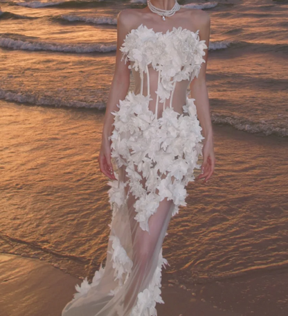 Alluring Strapless Prom Dress Appliques Sheath Formal Dress GG7057