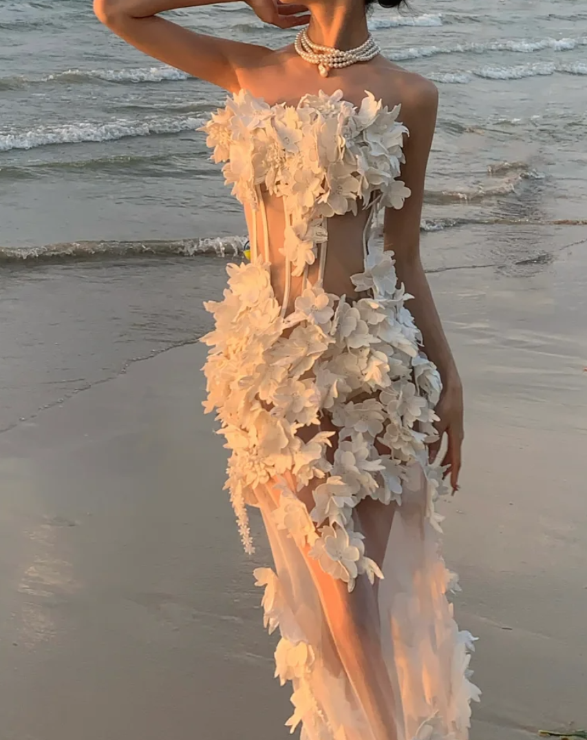 Alluring Strapless Prom Dress Appliques Sheath Formal Dress GG7057