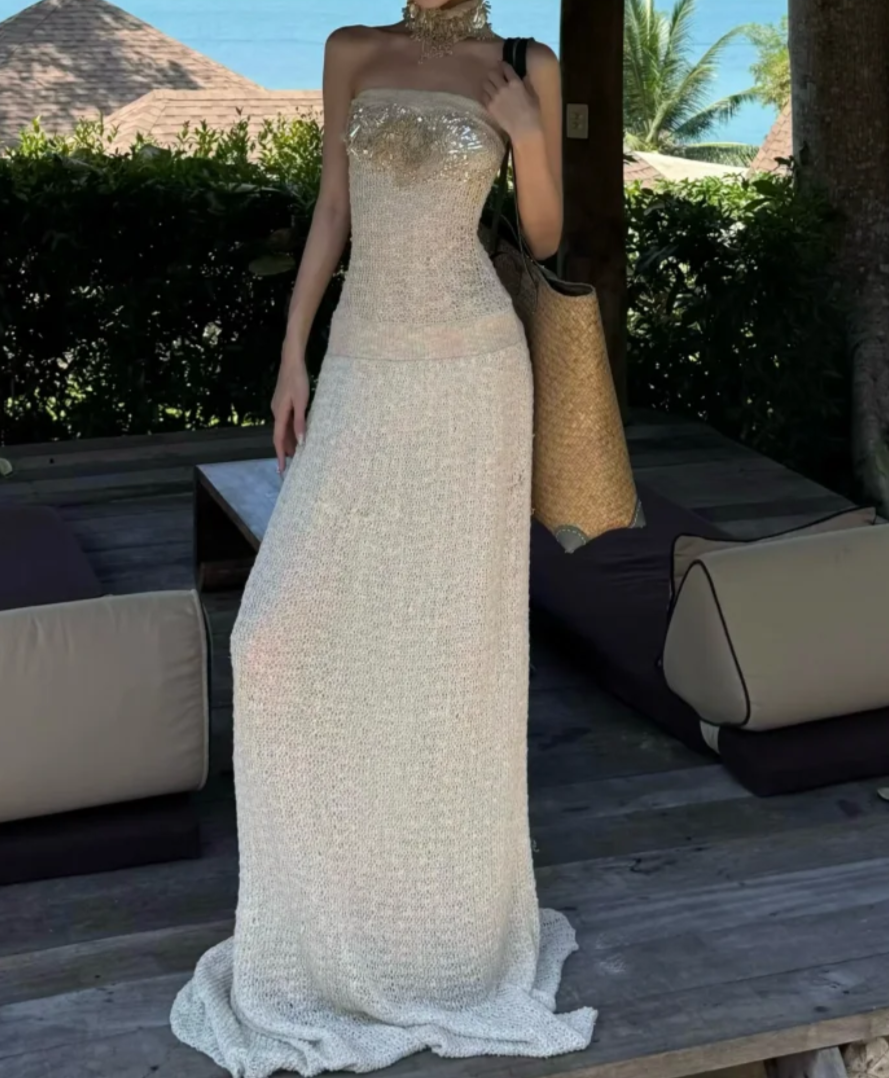 Romantic Strapless Pink Prom Dress Sequins Sheath Formal Dress GG7058