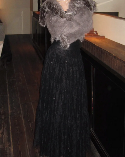 Chic Strapless Black Prom Dress Lace Tulle A-Line Formal Dress GG7062