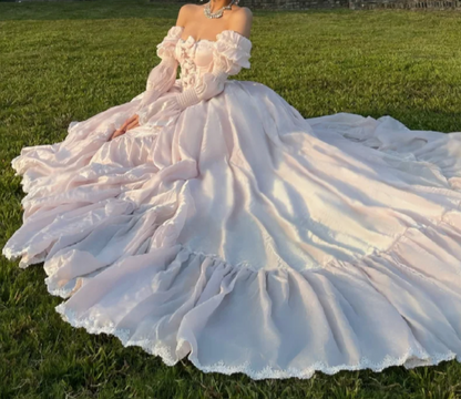 Dreamy Pink Prom Dress Long Sleeve A-Line Formal Dress GG7065