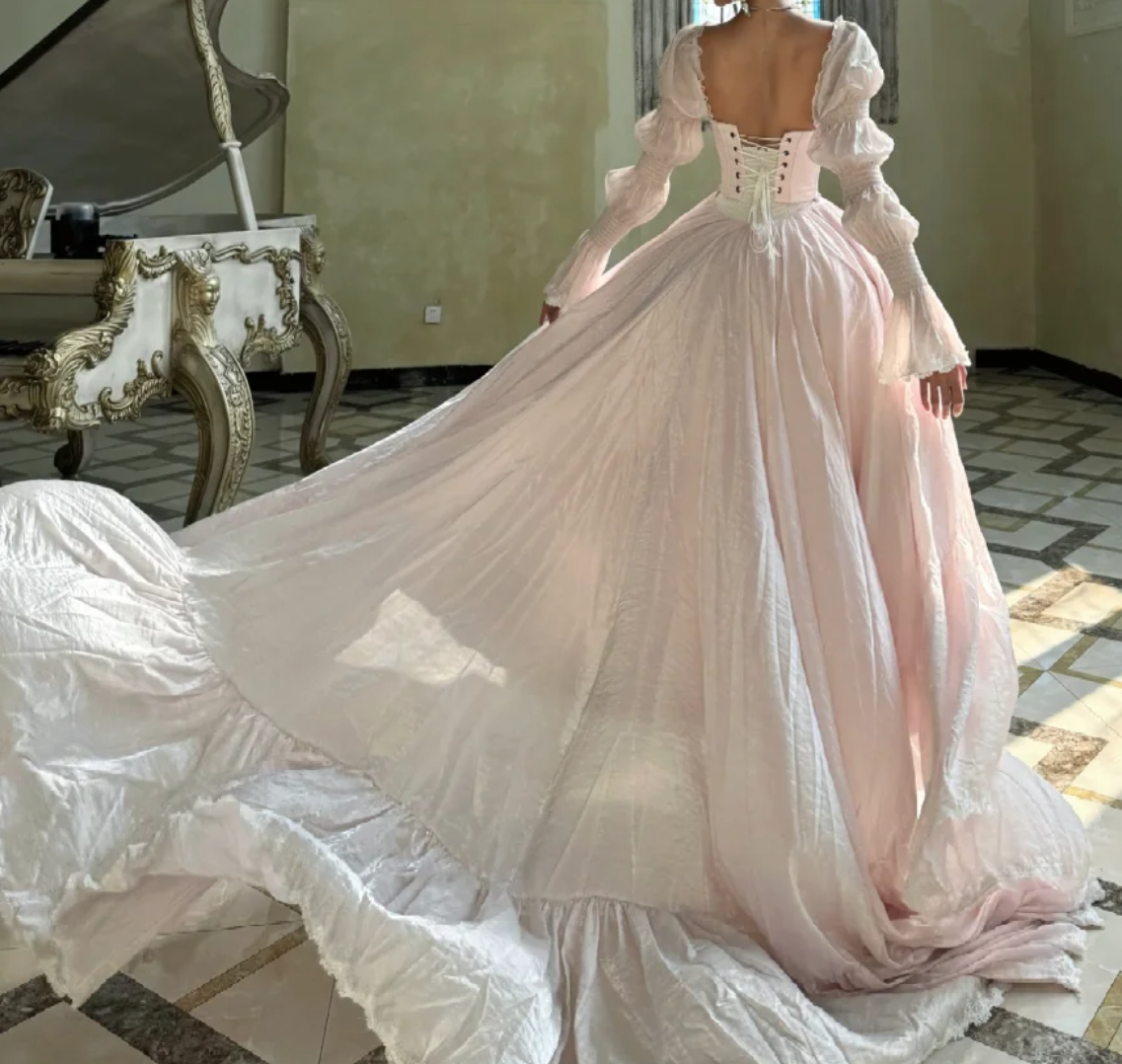 Dreamy Pink Prom Dress Long Sleeve A-Line Formal Dress GG7065