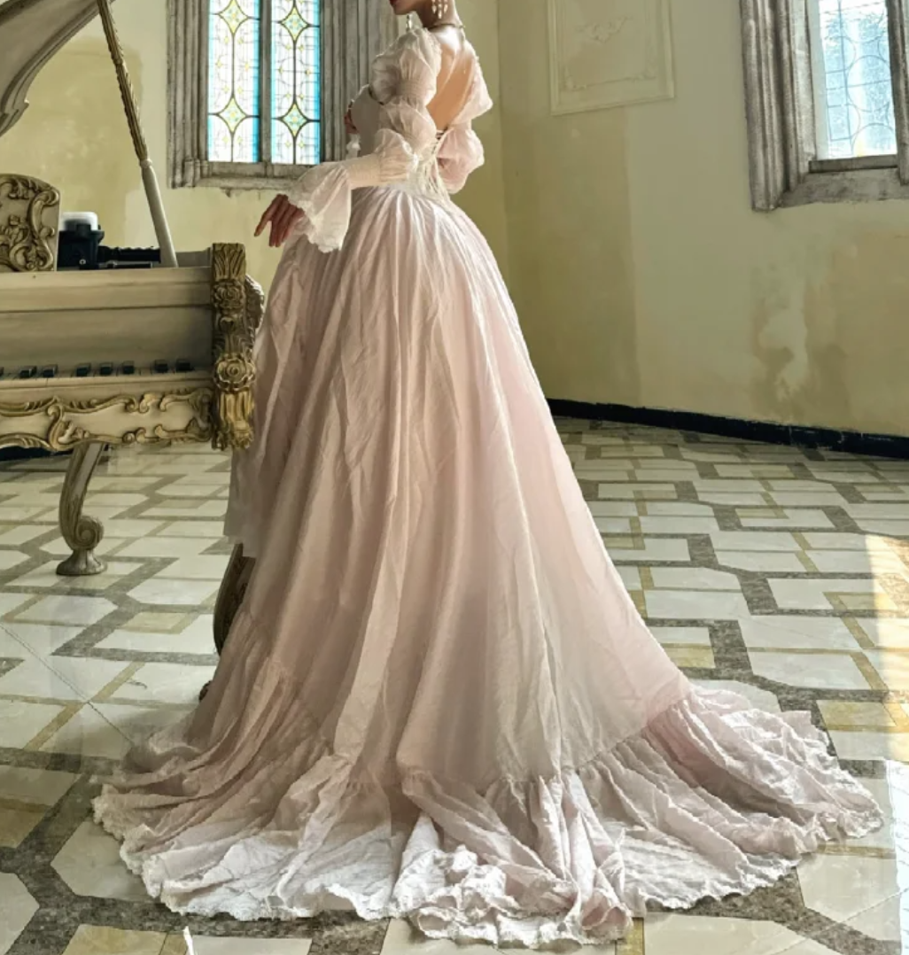 Dreamy Pink Prom Dress Long Sleeve A-Line Formal Dress GG7065