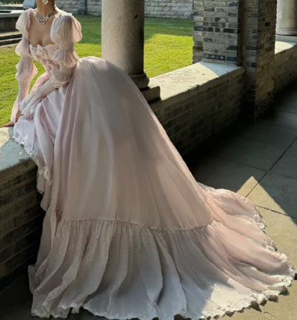 Dreamy Pink Prom Dress Long Sleeve A-Line Formal Dress GG7065