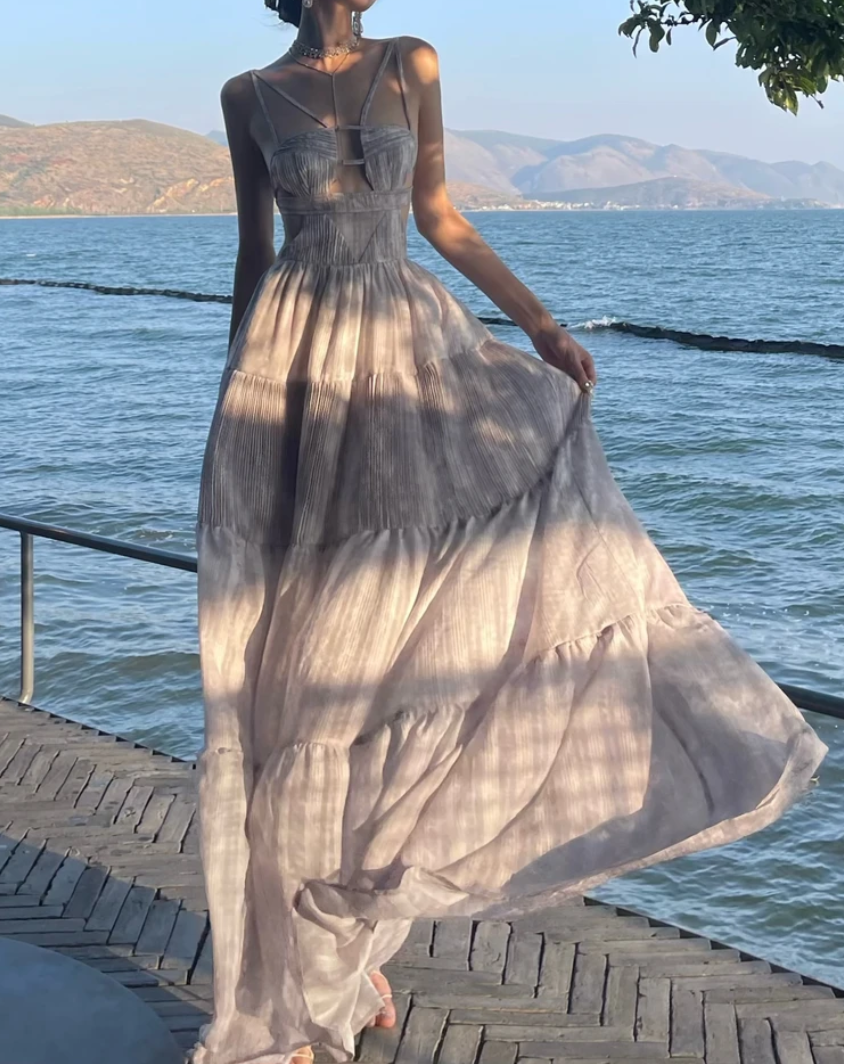 Flowy Spaghetti Strap Prom Dress Pastel Purple A-Line Formal Dress GG7069