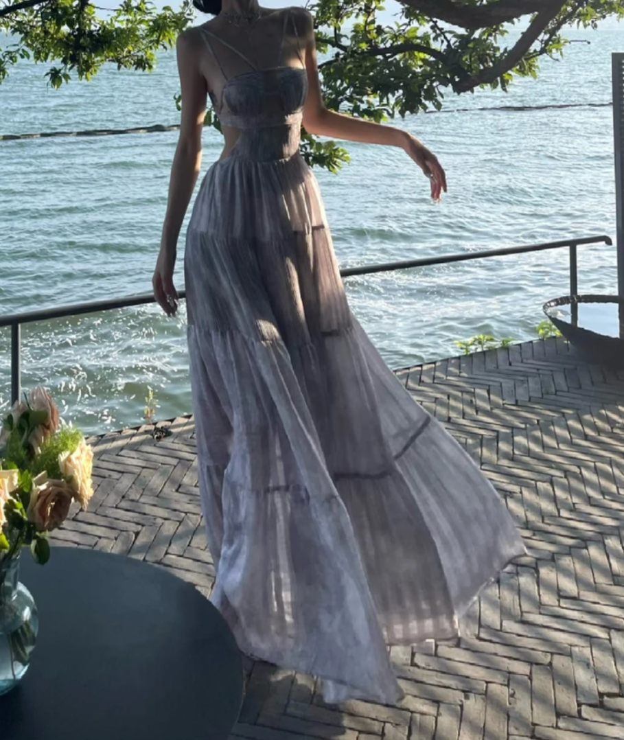 Flowy Spaghetti Strap Prom Dress Pastel Purple A-Line Formal Dress GG7069