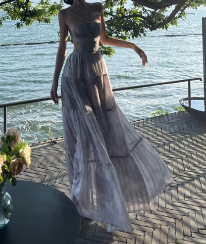 Flowy Spaghetti Strap Prom Dress Pastel Purple A-Line Formal Dress GG7069