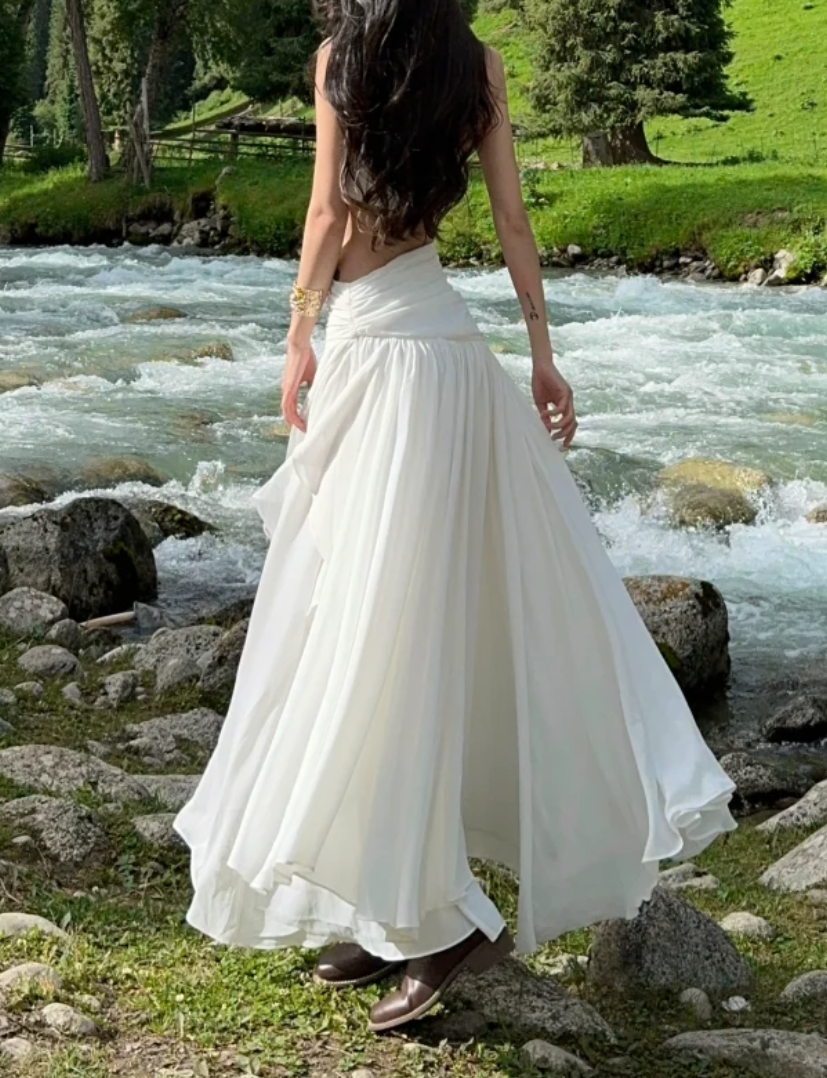 Graceful One Shoulder Prom Dress White Cutout A-Line Formal Dress GG7071