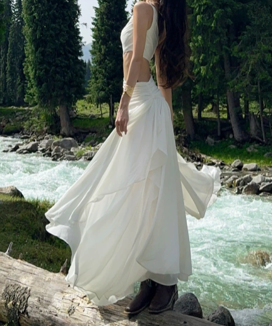 Graceful One Shoulder Prom Dress White Cutout A-Line Formal Dress GG7071
