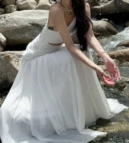 Graceful One Shoulder Prom Dress White Cutout A-Line Formal Dress GG7071