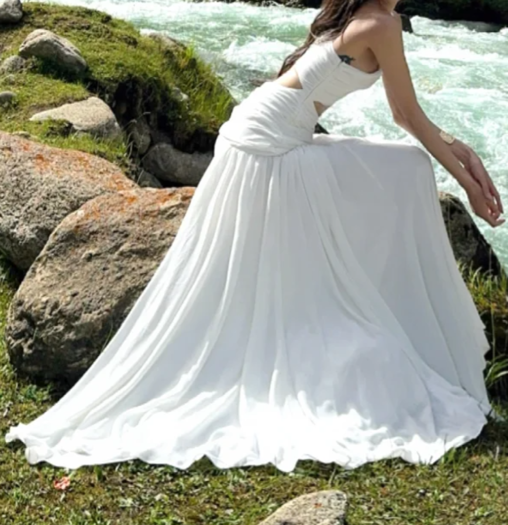 Graceful One Shoulder Prom Dress White Cutout A-Line Formal Dress GG7071