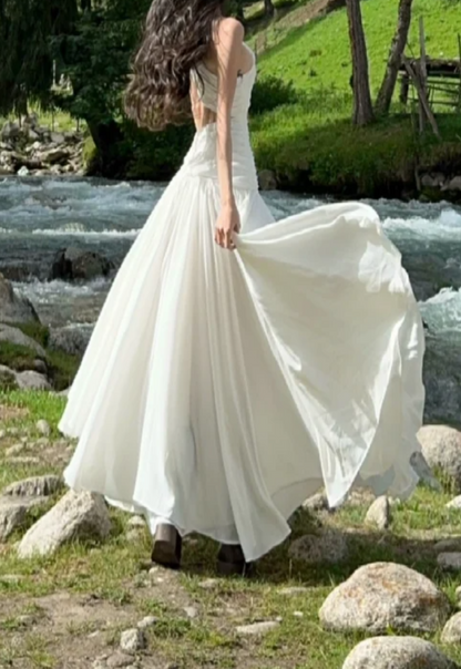 Graceful One Shoulder Prom Dress White Cutout A-Line Formal Dress GG7071