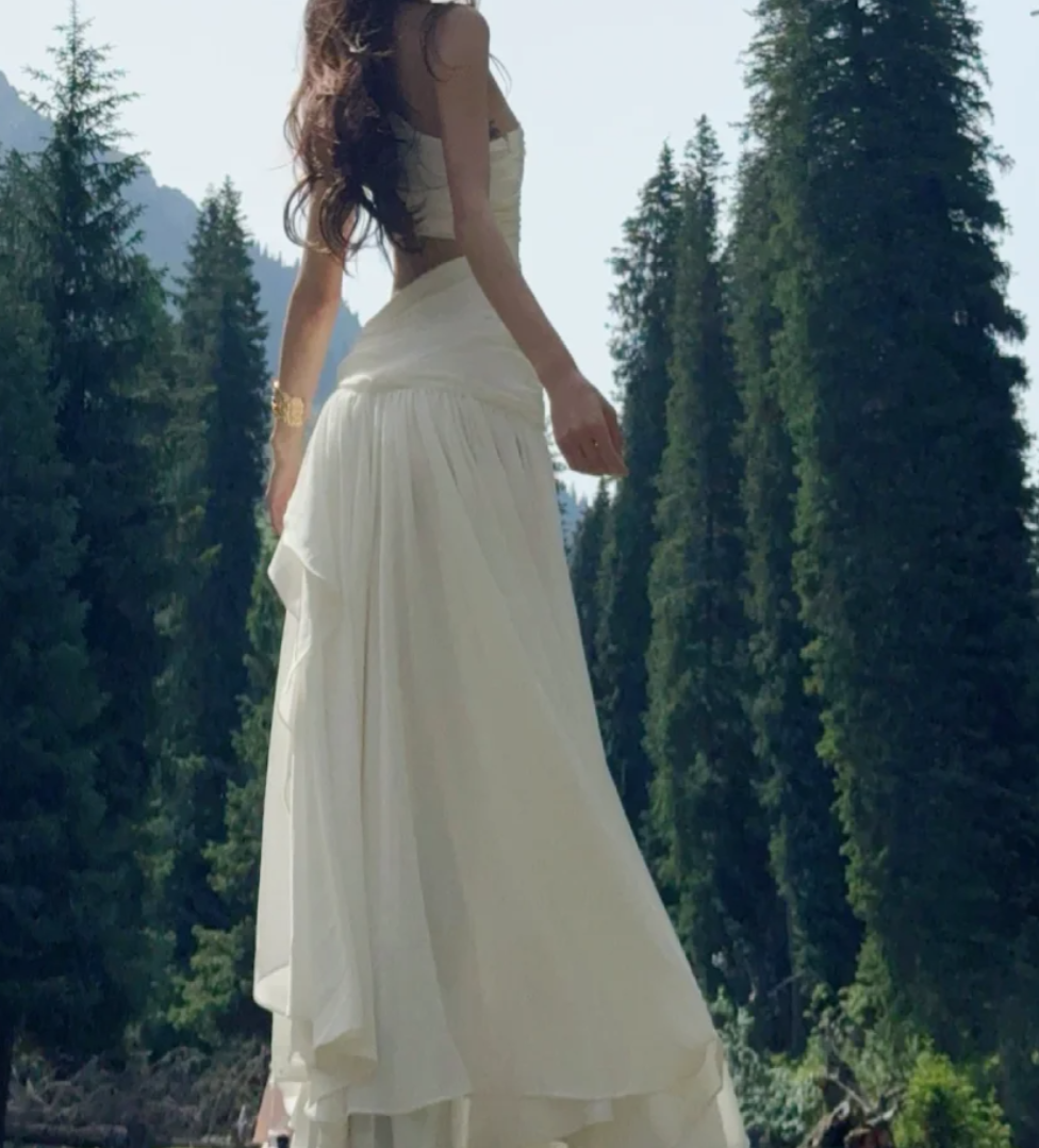 Graceful One Shoulder Prom Dress White Cutout A-Line Formal Dress GG7071