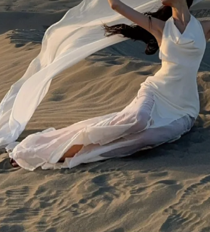 Romantic Halter Neck Prom Dress White Ruched Mermaid Formal Dress GG7075