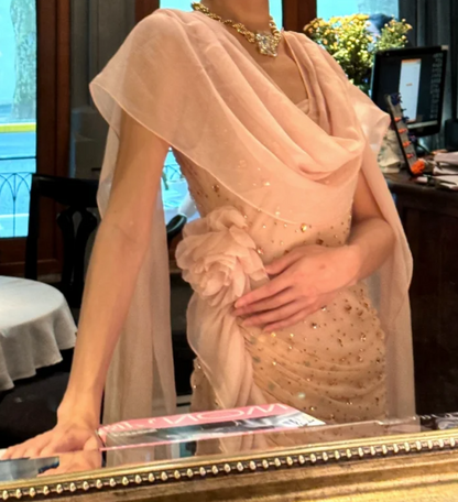 Sweet Ruched Collar Pink Homecoming Dress Sequins Ruffles Sheath Birthday Dress GG7078