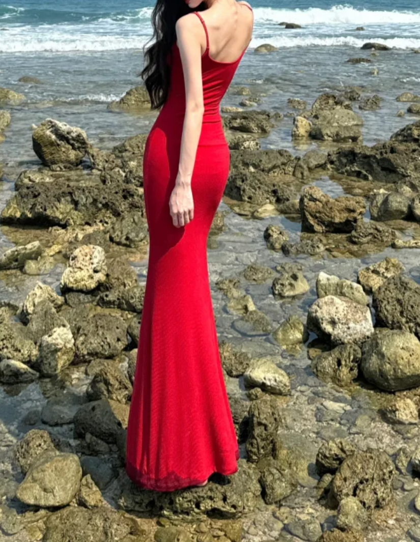 Sexy Spaghetti Straps Prom Dress Red Mermaid Formal Dress GG7082