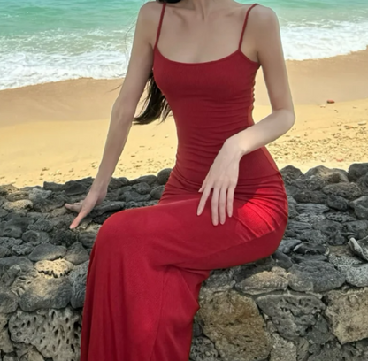 Sexy Spaghetti Straps Prom Dress Red Mermaid Formal Dress GG7082