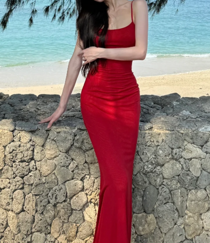 Sexy Spaghetti Straps Prom Dress Red Mermaid Formal Dress GG7082