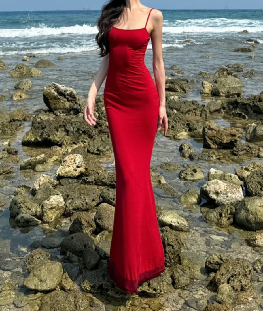 Sexy Spaghetti Straps Prom Dress Red Mermaid Formal Dress GG7082