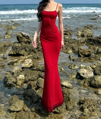 Sexy Spaghetti Straps Prom Dress Red Mermaid Formal Dress GG7082