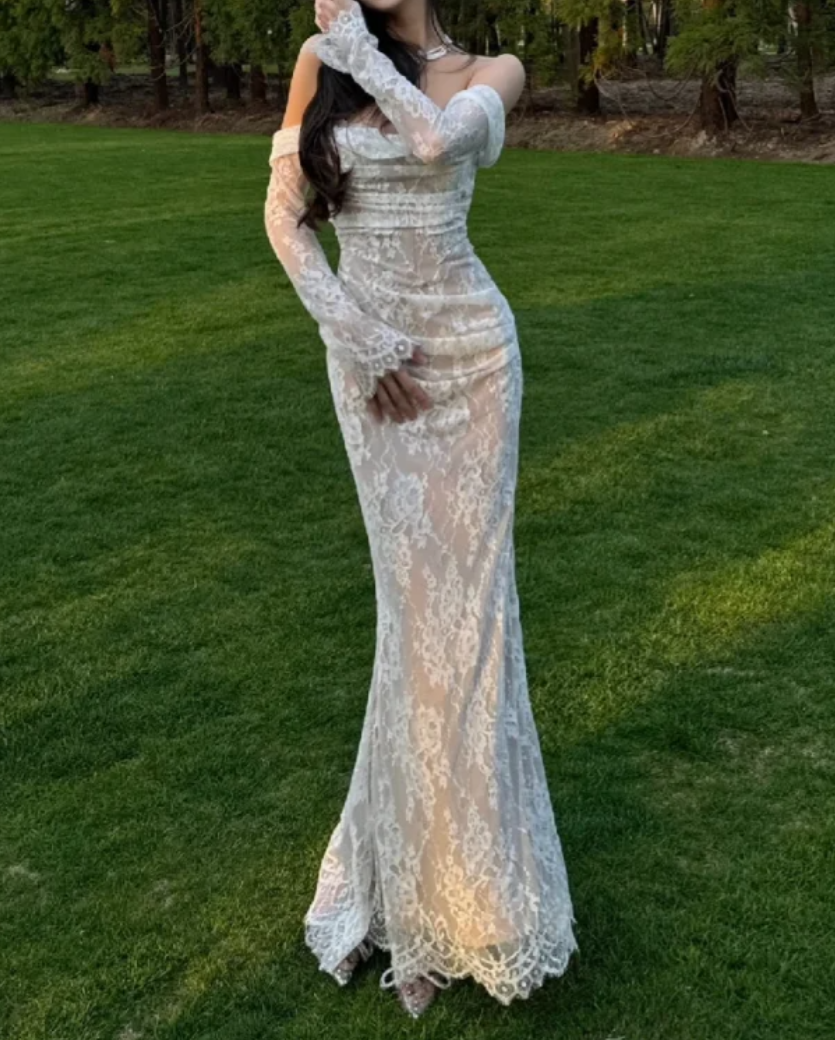 Alluring Off-Shoulder Wedding Dress Long Sleeve Lace Mermaid Bridal Dress GG7088