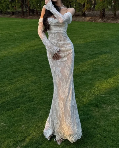 Alluring Off-Shoulder Wedding Dress Long Sleeve Lace Mermaid Bridal Dress GG7088