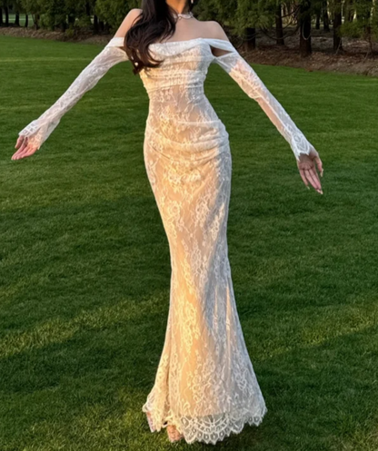 Alluring Off-Shoulder Wedding Dress Long Sleeve Lace Mermaid Bridal Dress GG7088