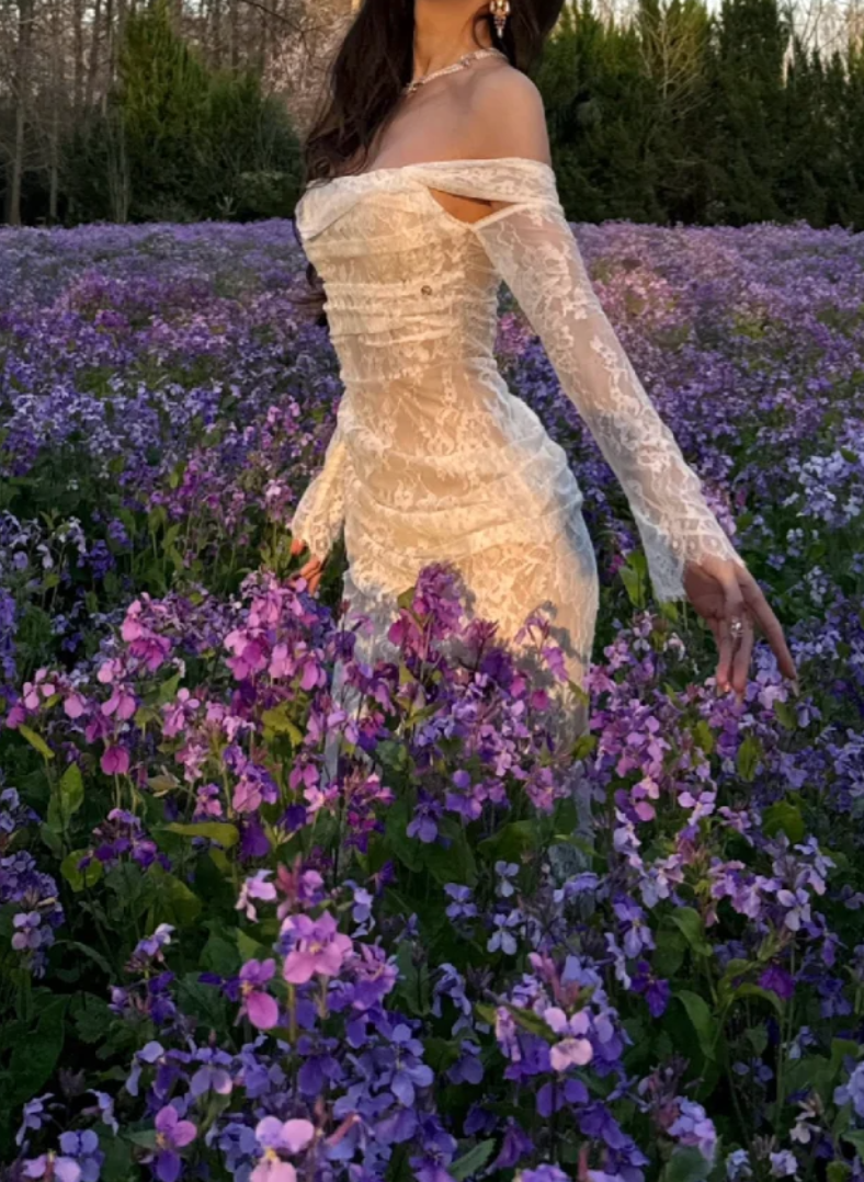 Alluring Off-Shoulder Wedding Dress Long Sleeve Lace Mermaid Bridal Dress GG7088