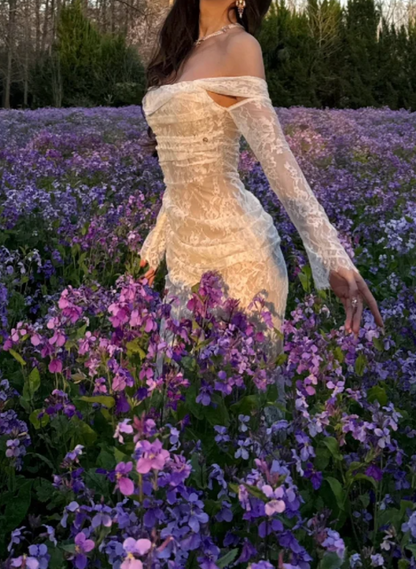 Alluring Off-Shoulder Wedding Dress Long Sleeve Lace Mermaid Bridal Dress GG7088