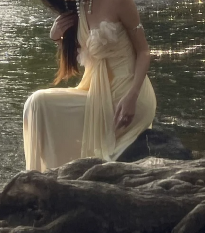 Romantic V Neck Ivory Prom Dress Ruched Sheath Formal Dress GG7093